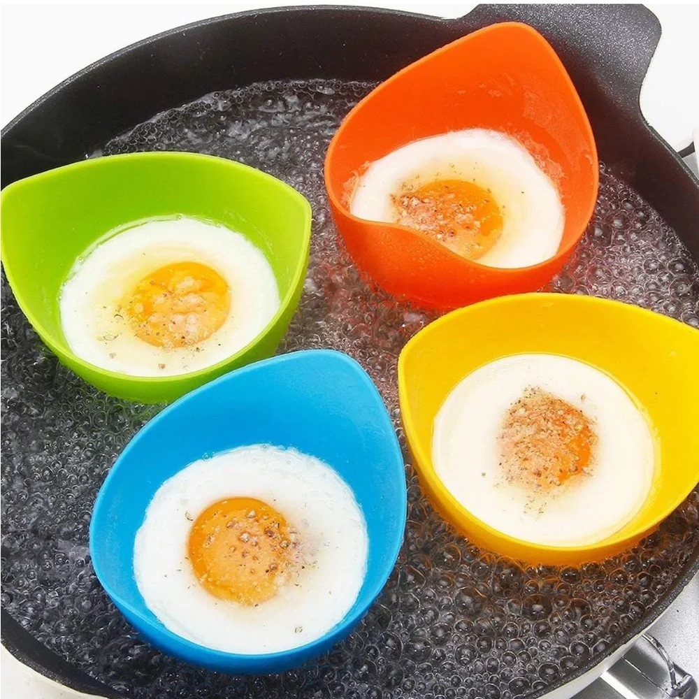 4 pack Non-Stick Silicone Egg Cookers with 1 Oil Brush NEW